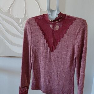 Elegant Lace Trim Burgundy Top